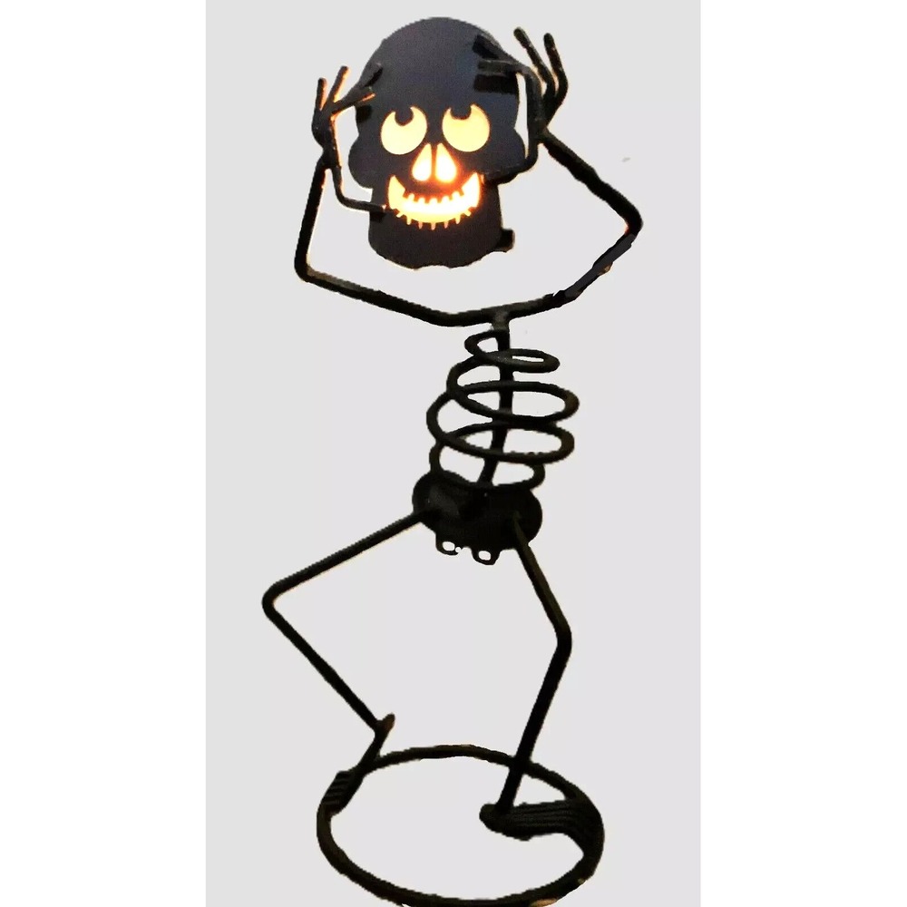 MR BONES Retired Metal Skeleton PartyLite Halloween Candle Luminary 7864 NIB 15"